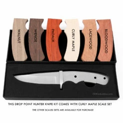 *Drop Point Hunter - Full Tang - DIY Blade Kit W/Curly Maple Scales (pre-machined) -Knife Kits Sales Shop 6d1fc512 c13e 482e 91c3 5afda660d711