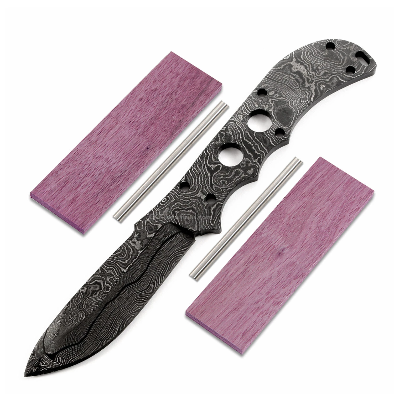 *Mamba Knife Kit - (USA Damascus) - DIY Blade Kit W/Purpleheart Scales 3 *Mamba Knife Kit - (USA Damascus) - DIY Blade Kit W/Purpleheart Scales