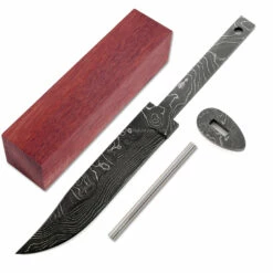 Knife Kits Sales Shop 44 *Ridge Hunter Knife Kit - (USA Damascus) - DIY Blade Kit W/Bloodwood Handle Block