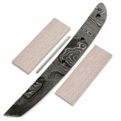 *Bushido Knife Kit - (USA Damascus) - DIY Blade Kit W/Mahogany Scales