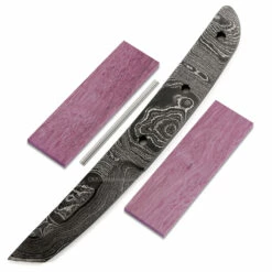*Bushido Knife Kit - (USA Damascus) - DIY Blade Kit W/Purpleheart Scales