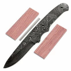 *Trail Lark Knife Kit - (USA Damascus) - DIY Blade Kit W/Bubinga Scales