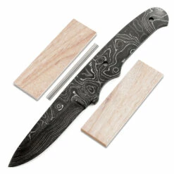 *Trail Lark Knife Kit - (USA Damascus) - DIY Blade Kit W/Canarywood Scales