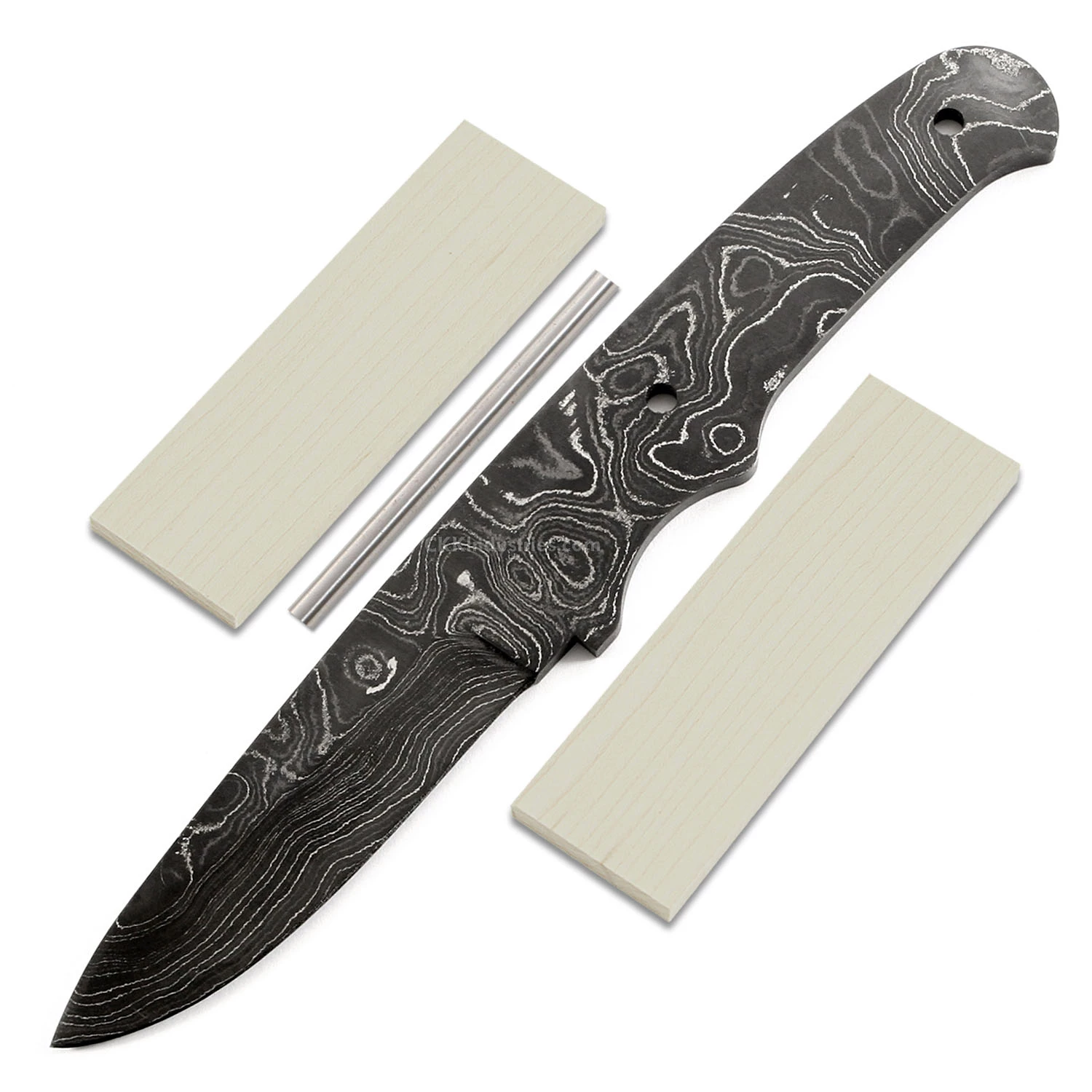 *Trail Lark Knife Kit - (USA Damascus) - DIY Blade Kit W/Curly Maple Scales 3 *Trail Lark Knife Kit - (USA Damascus) - DIY Blade Kit W/Curly Maple Scales