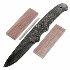 *Trail Lark Knife Kit - (USA Damascus) - DIY Blade Kit W/Walnut Scales
