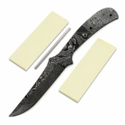 *Rebel Skinner Knife Kit - (USA Damascus) - DIY Blade Kit W/Yellowheart Scales