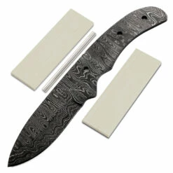 *Huntsman Knife Kit - (USA Damascus) - DIY Blade Kit W/Curly Maple Scales
