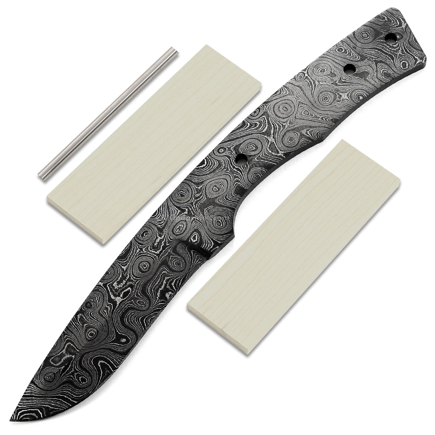Rover Knife Kit - (USA Damascus) - DIY Blade Kit W/Curly Maple Scales 3 Rover Knife Kit - (USA Damascus) - DIY Blade Kit W/Curly Maple Scales