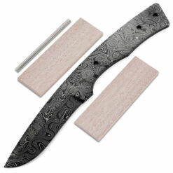 Rover Knife Kit - (USA Damascus) - DIY Blade Kit W/Mahogany Scales