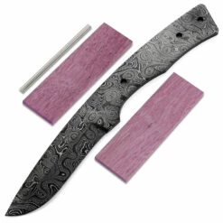 Rover Knife Kit - (USA Damascus) - DIY Blade Kit W/Purpleheart Scales