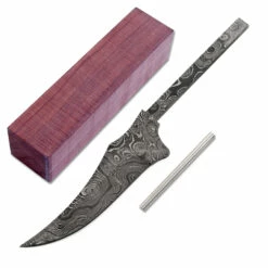 *Eastern Boot Knife Kit - (USA Damascus) - DIY Blade Kit W/Katalox Handle Block
