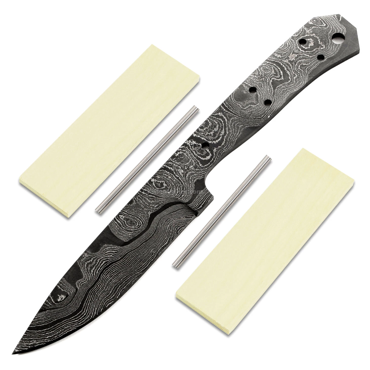 Range Rambler Knife Kit - (USA Damascus) - DIY Blade Kit W/Yellowheart Scales 3 Range Rambler Knife Kit - (USA Damascus) - DIY Blade Kit W/Yellowheart Scales