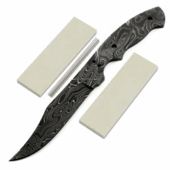 *Trail Hand Knife Kit - (USA Damascus) - DIY Blade Kit W/Curly Maple Scales