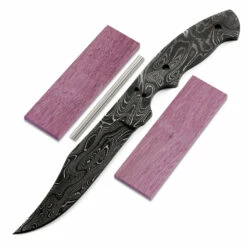 *Trail Hand Knife Kit - (USA Damascus) - DIY Blade Kit W/Purpleheart Scales