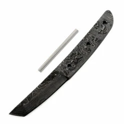 *Makoto Knife Kit - (USA Damascus) - DIY Knife Kit - (Blade Blank & Pinstock Only)
