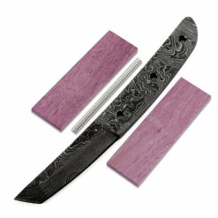 *Makoto Knife Kit - (USA Damascus) - DIY Blade Kit W/Purpleheart Scales