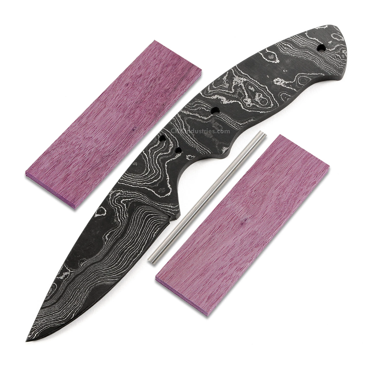 *Whiplash Knife Kit - (USA Damascus) - DIY Blade Kit W/Purpleheart Scales 3 *Whiplash Knife Kit - (USA Damascus) - DIY Blade Kit W/Purpleheart Scales