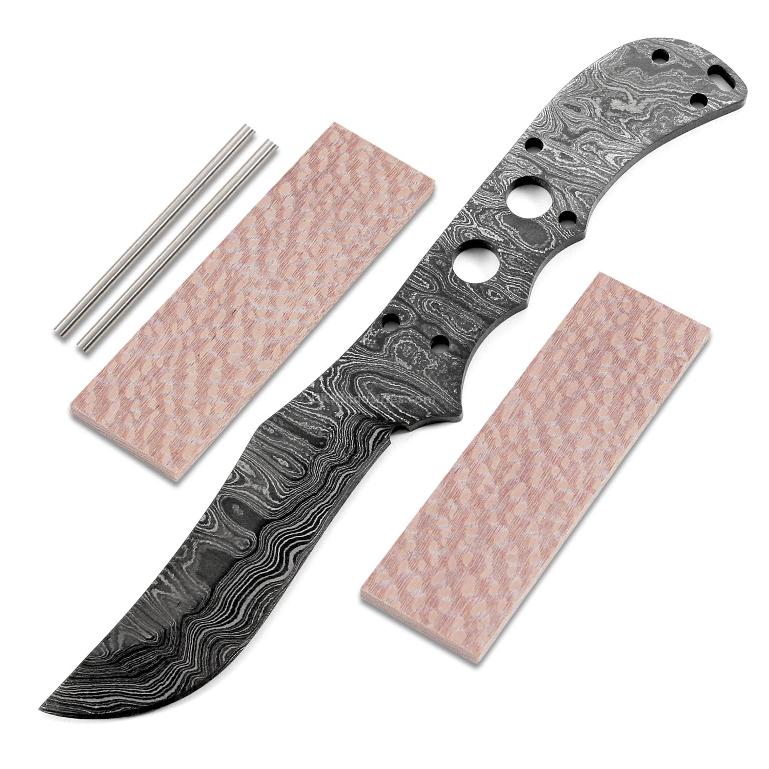 *Highland Knife Kit - (USA Damascus) - DIY Blade Kit W/Lacewood Scales 3 *Highland Knife Kit - (USA Damascus) - DIY Blade Kit W/Lacewood Scales