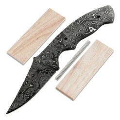 *Reef Shark Knife Kit - (USA Damascus) - DIY Blade Kit W/Canarywood Scales