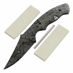 *Reef Shark Knife Kit - (USA Damascus) - DIY Blade Kit W/Curly Maple Scales