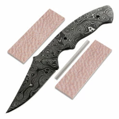 *Reef Shark Knife Kit - (USA Damascus) - DIY Blade Kit W/Lacewood Scales