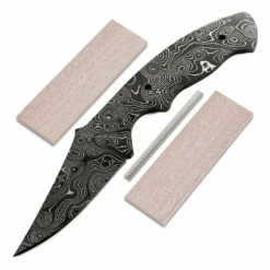 *Reef Shark Knife Kit - (USA Damascus) - DIY Blade Kit W/Mahogany Scales
