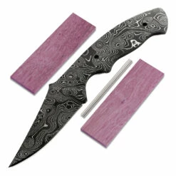 *Reef Shark Knife Kit - (USA Damascus) - DIY Blade Kit W/Purpleheart Scales