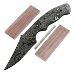 *Reef Shark Knife Kit - (USA Damascus) - DIY Blade Kit W/Walnut Scales
