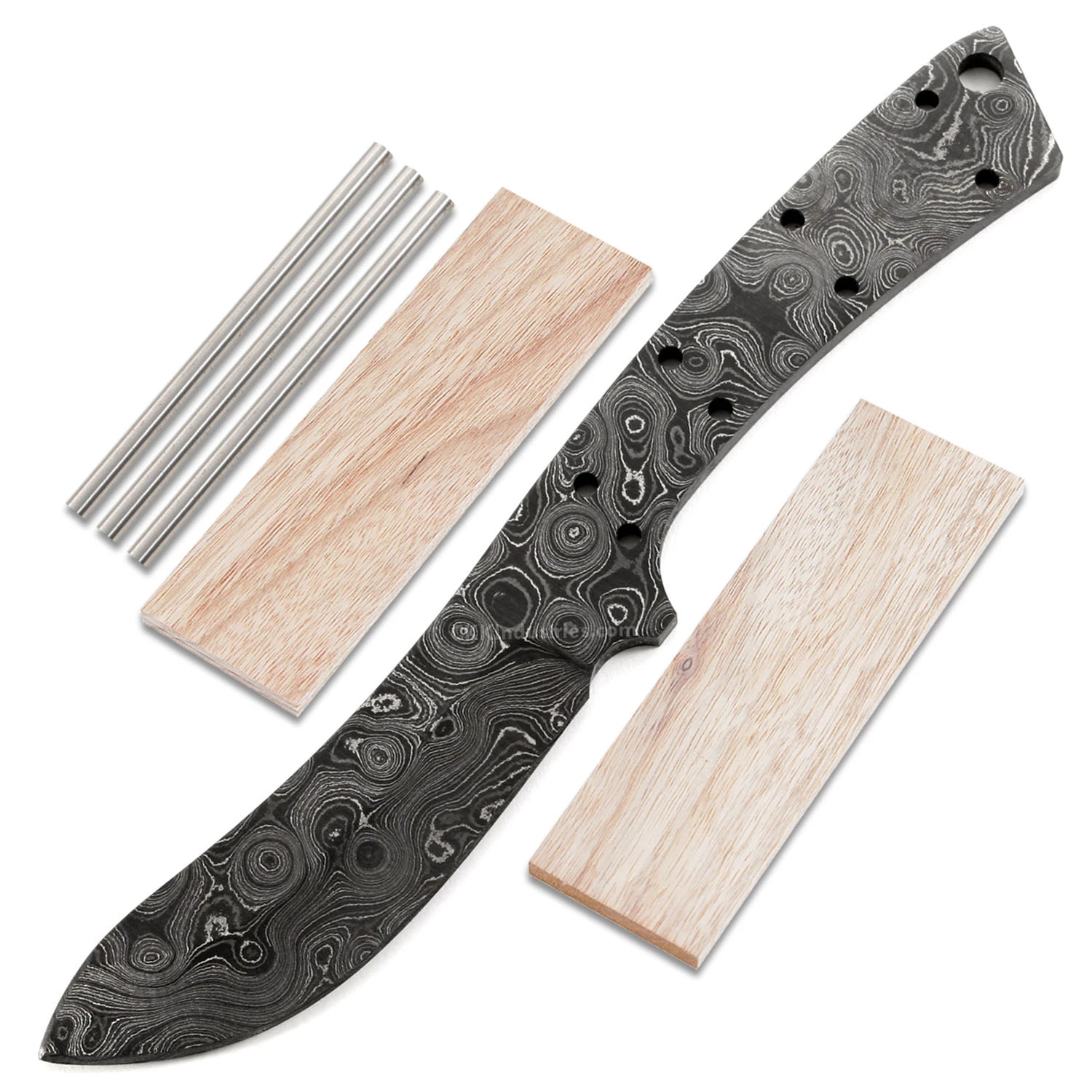*River Skinner Knife Kit - (USA Damascus) - DIY Blade Kit W/Canarywood Scales 3 *River Skinner Knife Kit - (USA Damascus) - DIY Blade Kit W/Canarywood Scales