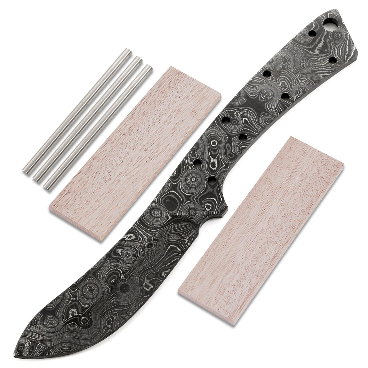 *River Skinner Knife Kit - (USA Damascus) - DIY Blade Kit W/Mahogany Scales 3 *River Skinner Knife Kit - (USA Damascus) - DIY Blade Kit W/Mahogany Scales