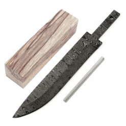 *Dingo Knife Kit - (USA Damascus) - DIY Blade Kit W/Black Limba Handle Block