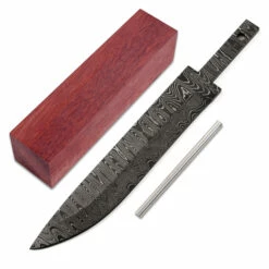 *Dingo Knife Kit - (USA Damascus) - DIY Blade Kit W/Bloodwood Handle Block