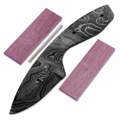 *Predator Knife Kit - (USA Damascus) - DIY Blade Kit W/Purpleheart Scales