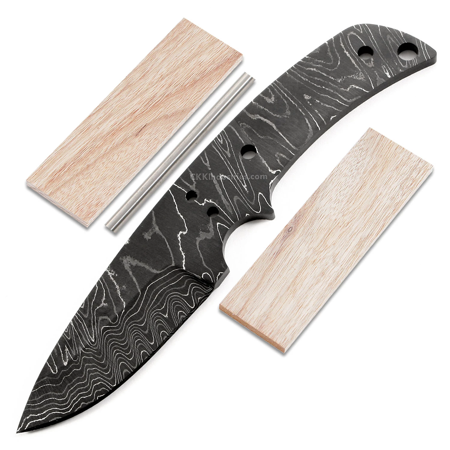 *USA Skinner Knife Kit - (USA Damascus) - DIY Blade Kit W/Canarywood Scales 3 *USA Skinner Knife Kit - (USA Damascus) - DIY Blade Kit W/Canarywood Scales