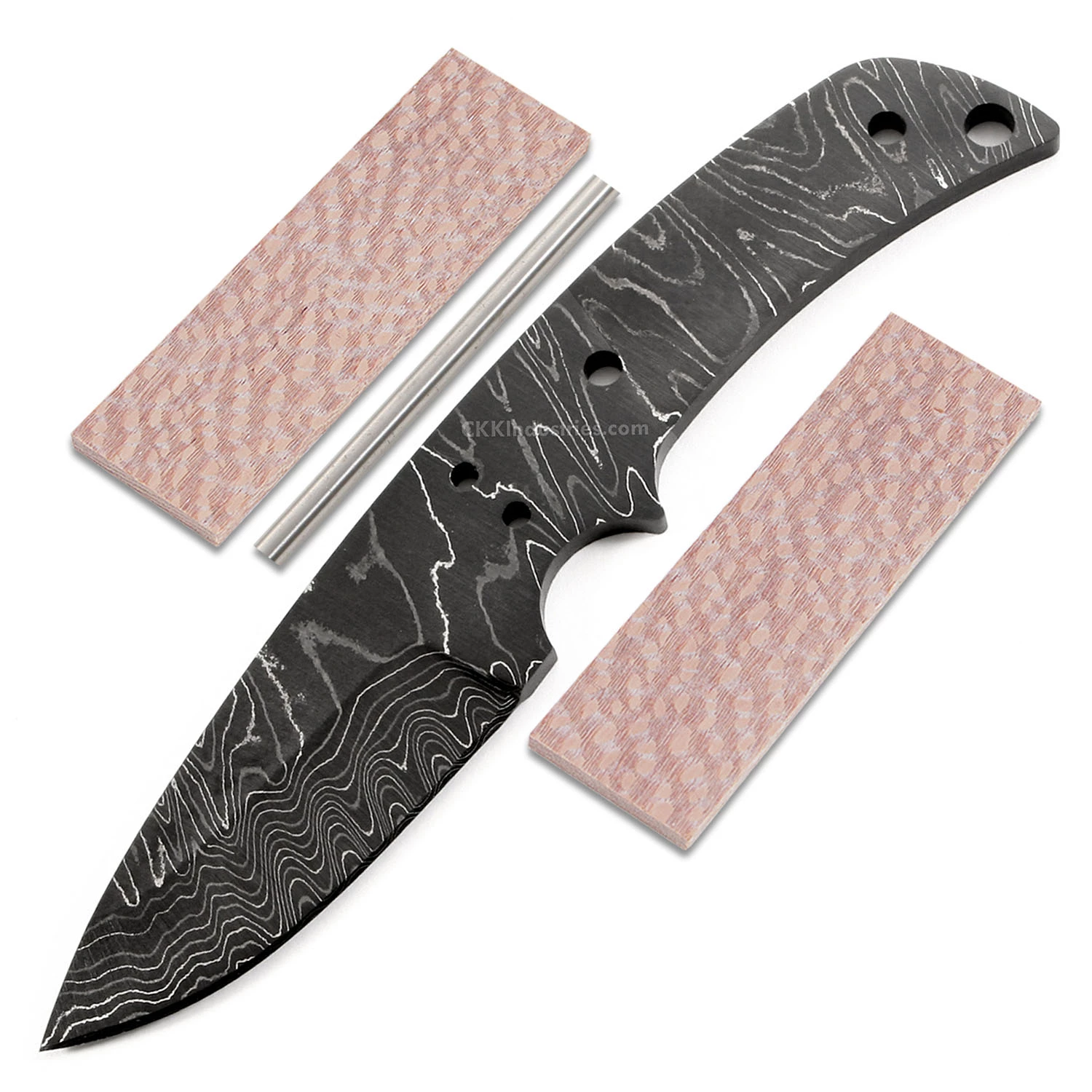 *USA Skinner Knife Kit - (USA Damascus) - DIY Blade Kit W/Lacewood Scales 3 *USA Skinner Knife Kit - (USA Damascus) - DIY Blade Kit W/Lacewood Scales