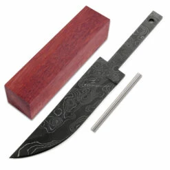 *Jackal Fixed Blade Knife Kit - (USA Damascus) - DIY Blade Kit W/Bloodwood Handle Block