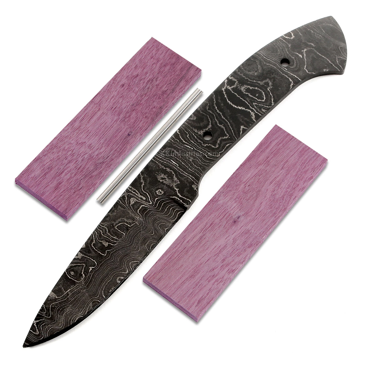 *Apache - (USA Damascus) - DIY Blade Kit W/Purpleheart Scales 3 *Apache - (USA Damascus) - DIY Blade Kit W/Purpleheart Scales