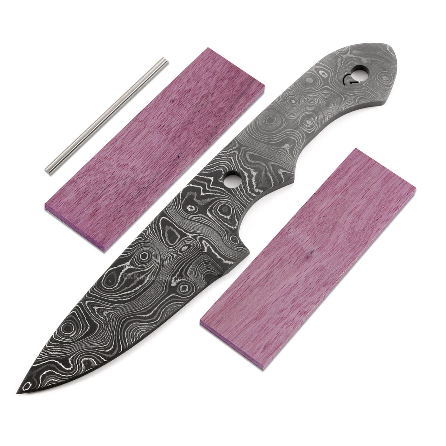 *Duster Knife Kit - (USA Damascus) - DIY Blade Kit W/Purpleheart Scales 3 *Duster Knife Kit - (USA Damascus) - DIY Blade Kit W/Purpleheart Scales