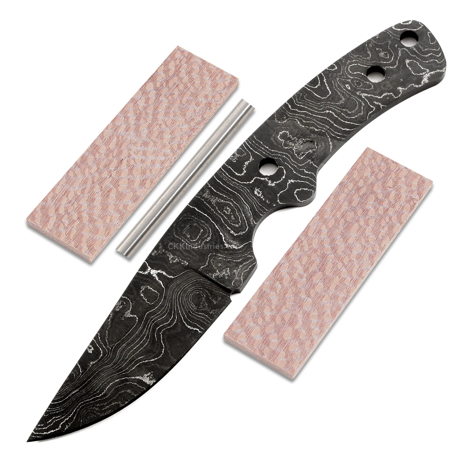*Traveler Knife Kit - (USA Damascus) - DIY Blade Kit W/Lacewood Scales 3 *Traveler Knife Kit - (USA Damascus) - DIY Blade Kit W/Lacewood Scales