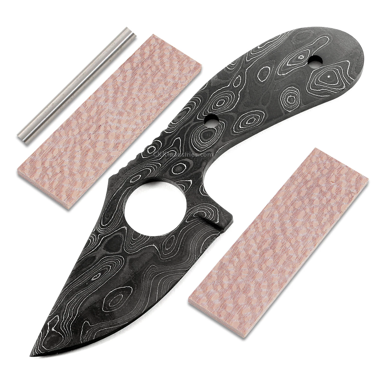 *Ringeye Skinner - (USA Damascus) - DIY Blade Kit W/Lacewood Scales 3 *Ringeye Skinner - (USA Damascus) - DIY Blade Kit W/Lacewood Scales