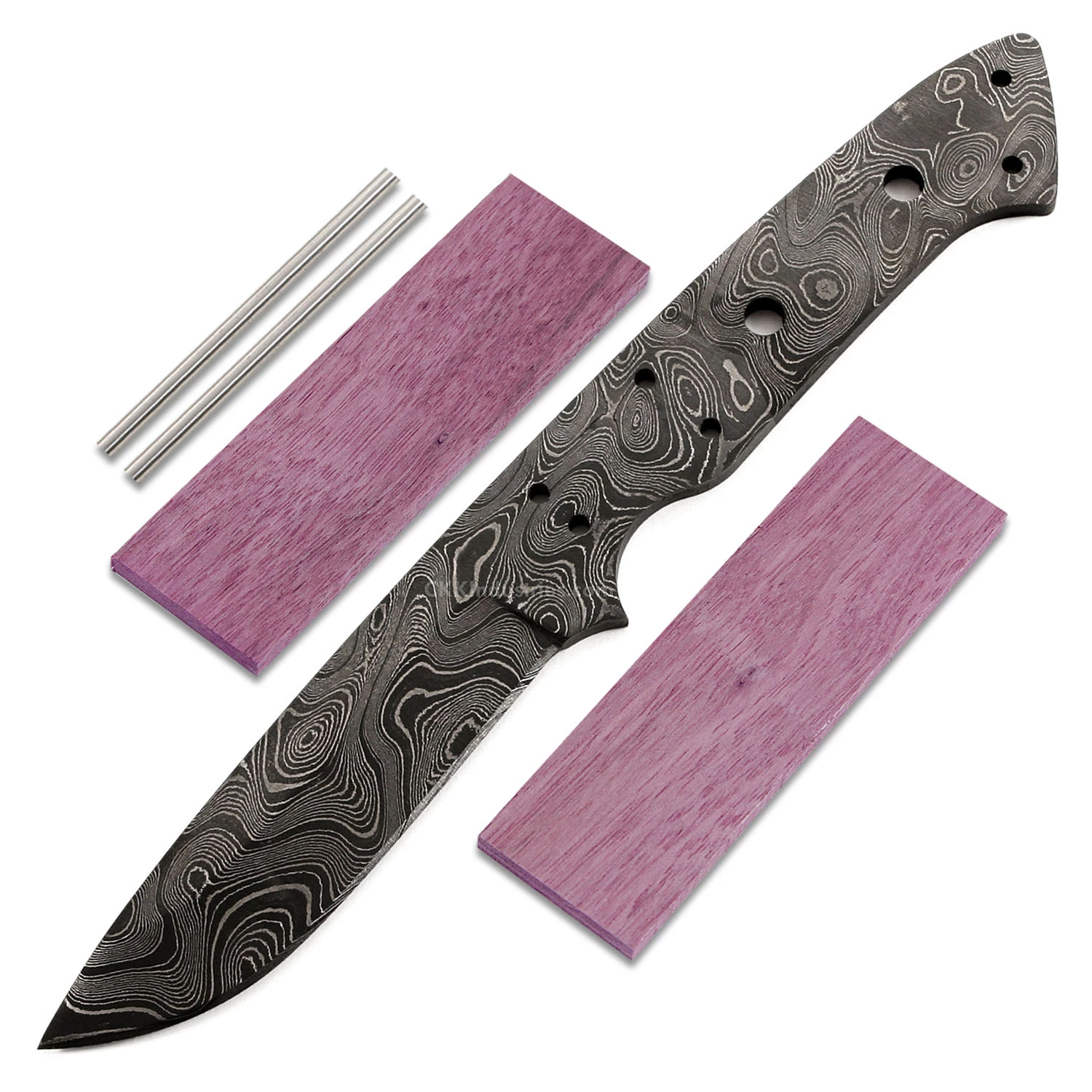 *Desert Rose - (USA Damascus) - DIY Knife Kit W/Purpleheart Scales 3 *Desert Rose - (USA Damascus) - DIY Knife Kit W/Purpleheart Scales
