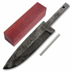 *Panther - (USA Damascus) - DIY Blade Kit W/Bloodwood Handle Block