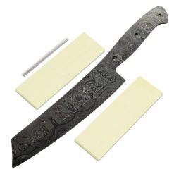 Knife Kits Sales Shop 40 *Gourmet Kitchen Knife - (USA Damascus) - DIY Blade Kit W/Yellowheart Scales