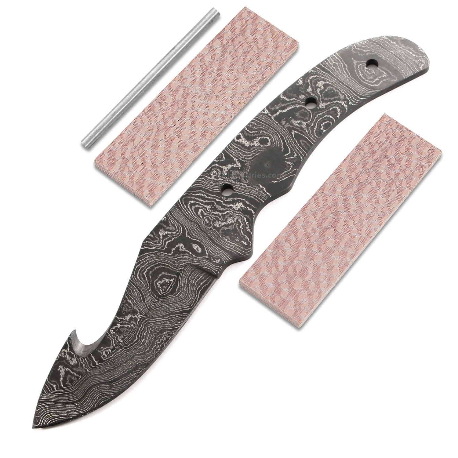 *Ace Gut Hook Knife Kit - (USA Damascus) - DIY Blade Kit W/Lacewood Scales 3 *Ace Gut Hook Knife Kit - (USA Damascus) - DIY Blade Kit W/Lacewood Scales