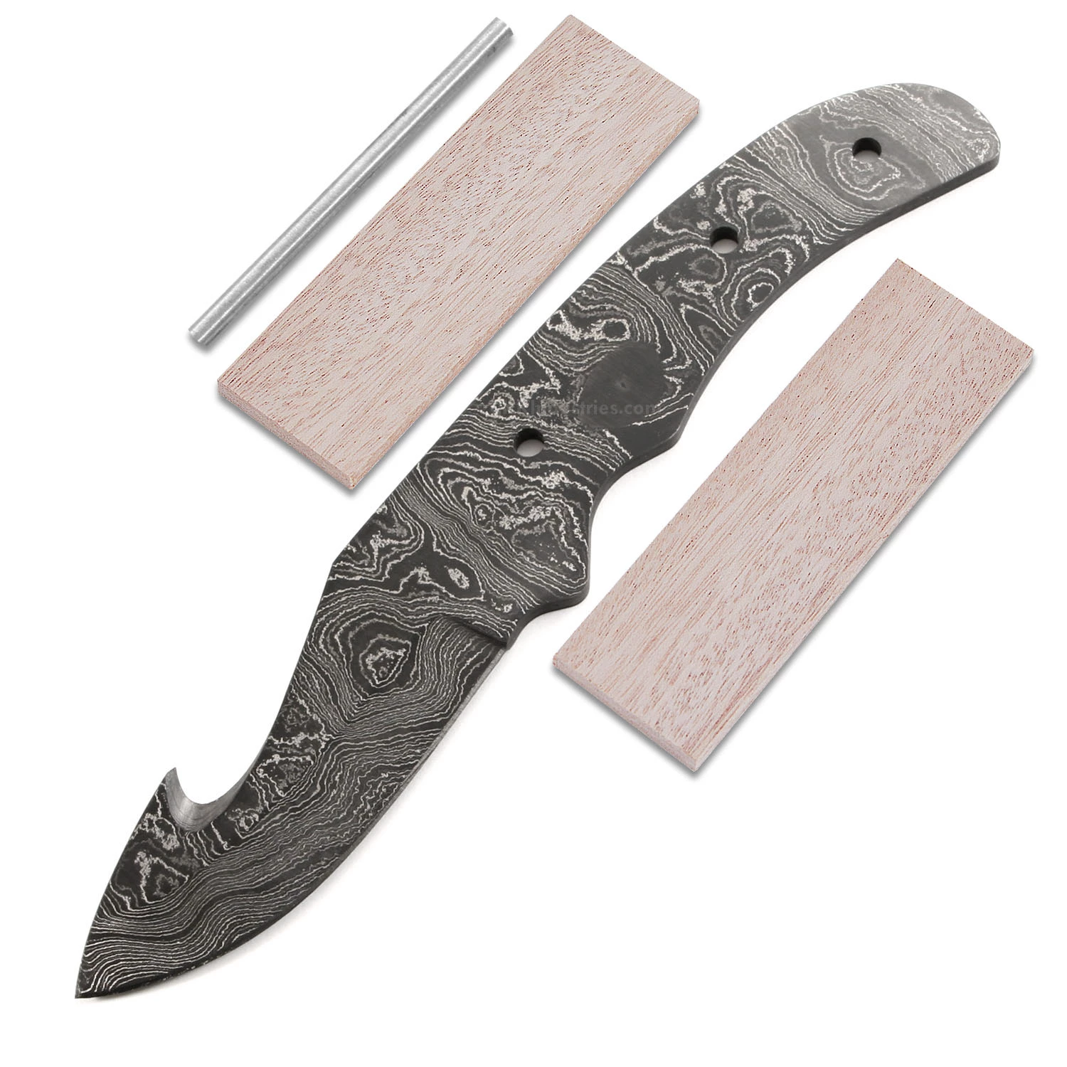 *Ace Gut Hook Knife Kit - (USA Damascus) - DIY Blade Kit W/Mahogany Scales 3 *Ace Gut Hook Knife Kit - (USA Damascus) - DIY Blade Kit W/Mahogany Scales