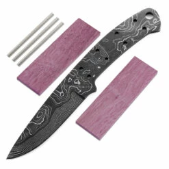 *Dixie Gambler - (USA Damascus) - DIY Blade Kit W/Purpleheart Scales