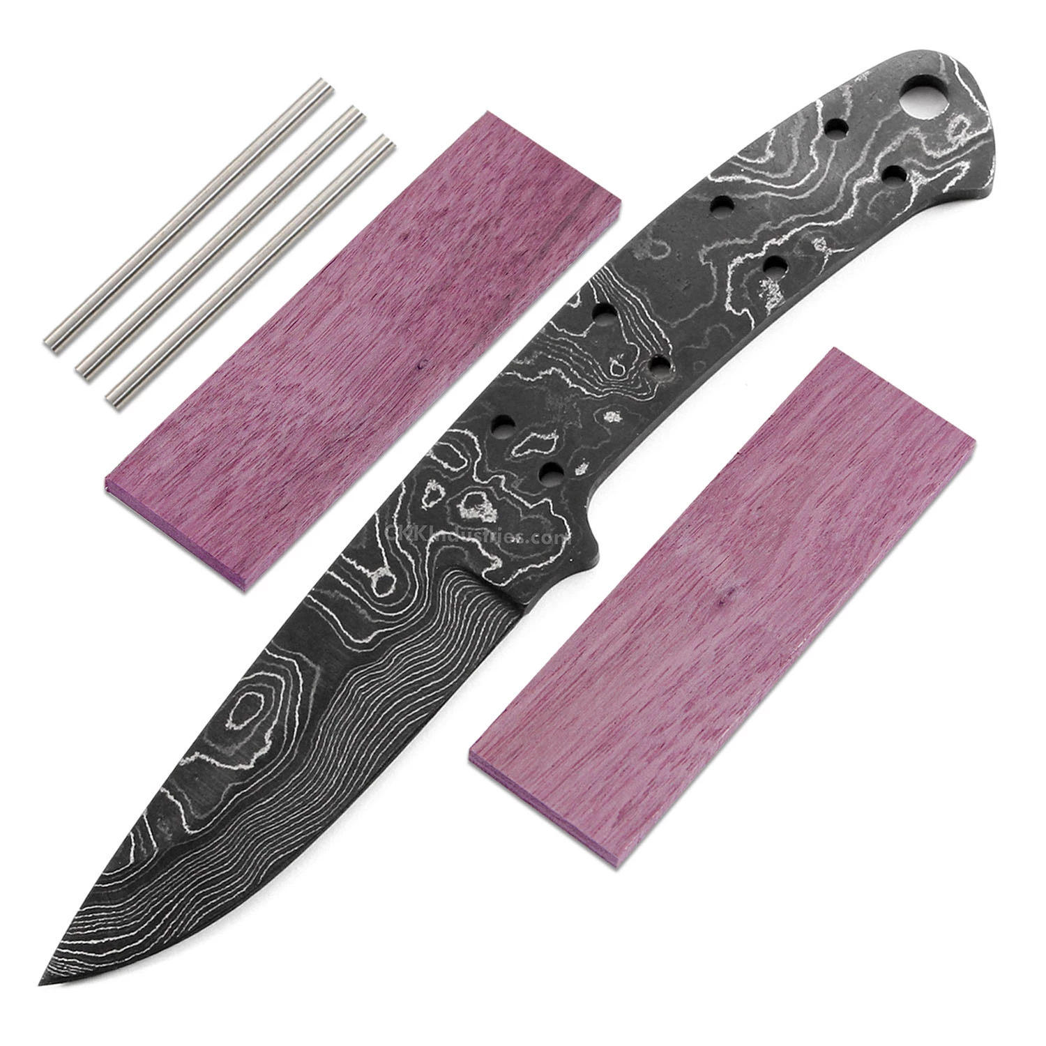 *Dixie Gambler - (USA Damascus) - DIY Blade Kit W/Purpleheart Scales 3 *Dixie Gambler - (USA Damascus) - DIY Blade Kit W/Purpleheart Scales