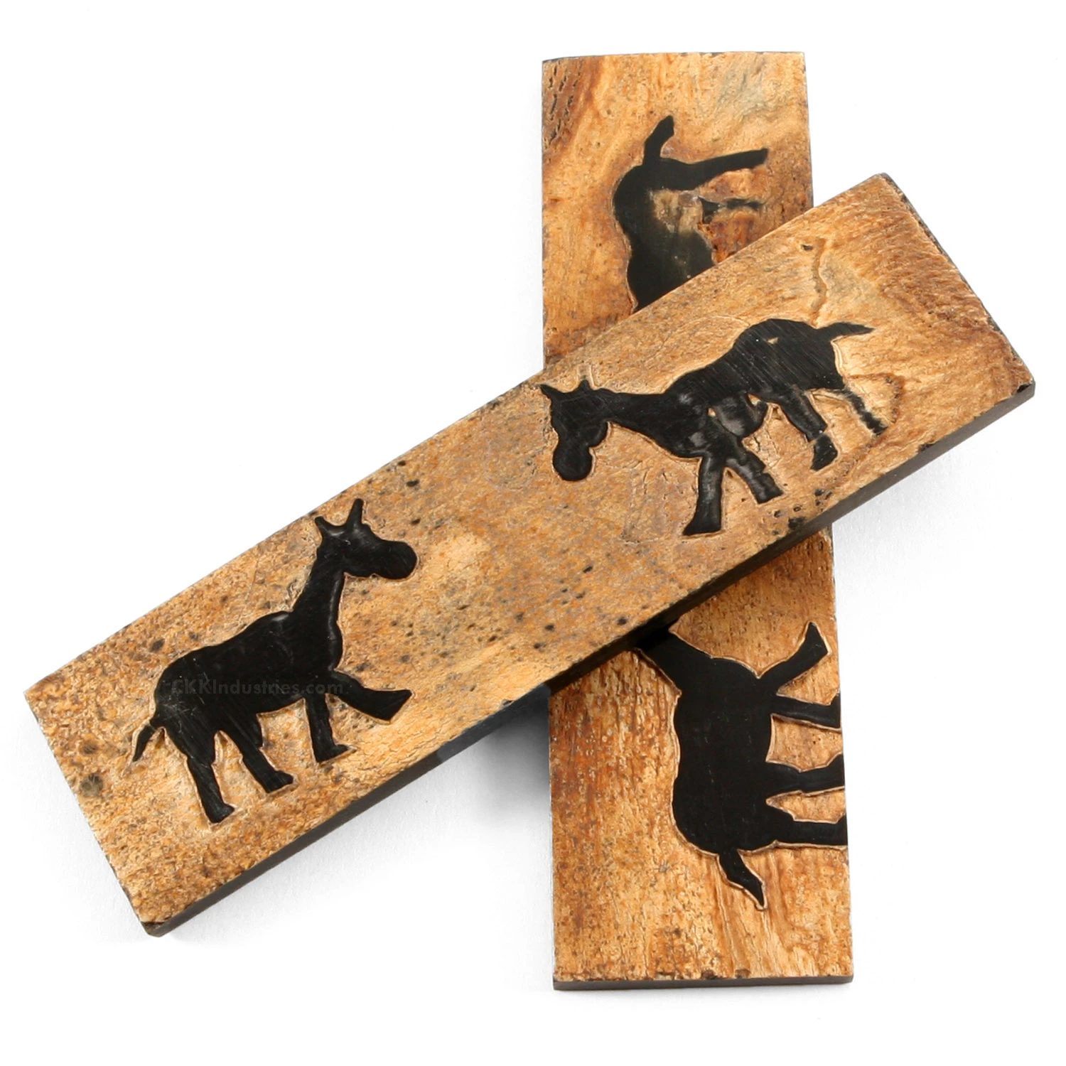 Buffalo Horn - Handle Scale Set - (Unique Donkey Graphic) - (Black/Brown/Tan) - (4.50 X 1.25 X 0.18 4 Buffalo Horn - Handle Scale Set - (Unique Donkey Graphic) - (Black/Brown/Tan) - (4.50 X 1.25 X 0.18 - Image 2