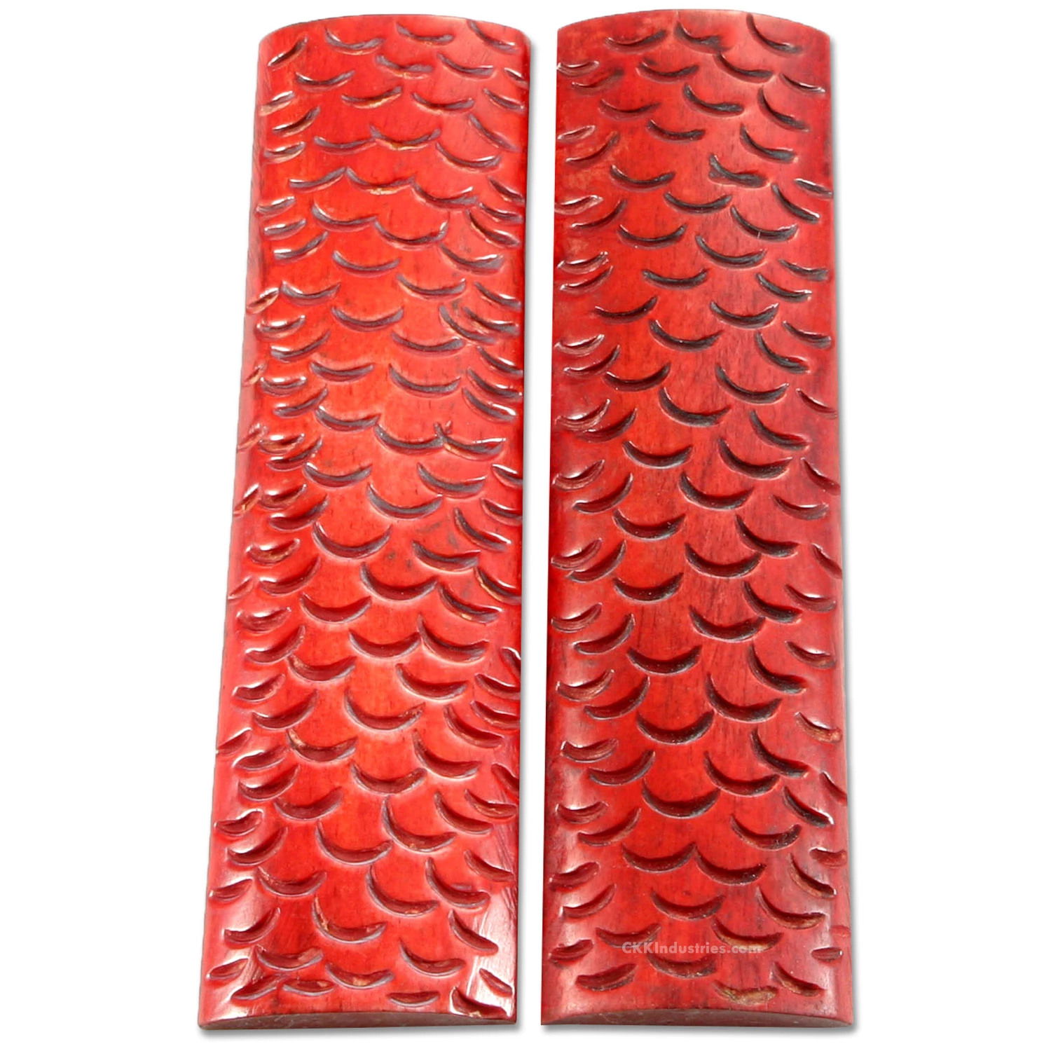 Camel Bone - Handle Scale Set - (Side Jigged) - (Red) - (5.0 X 1.5 X 0.25) 3 Camel Bone - Handle Scale Set - (Side Jigged) - (Red) - (5.0 X 1.5 X 0.25)