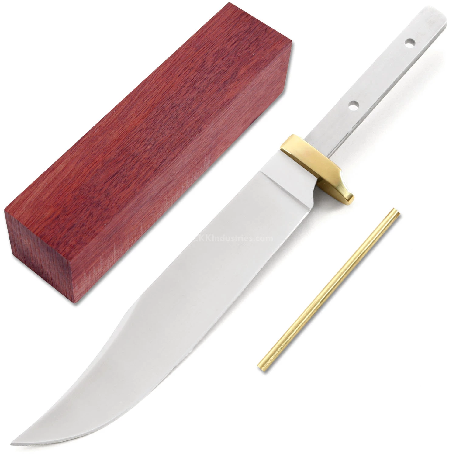 *Clip Point Bowie - Hidden Tang - DIY Blade Kit W/Bloodwood Handle Block - (Brass Guard) 3 *Clip Point Bowie - Hidden Tang - DIY Blade Kit W/Bloodwood Handle Block - (Brass Guard)